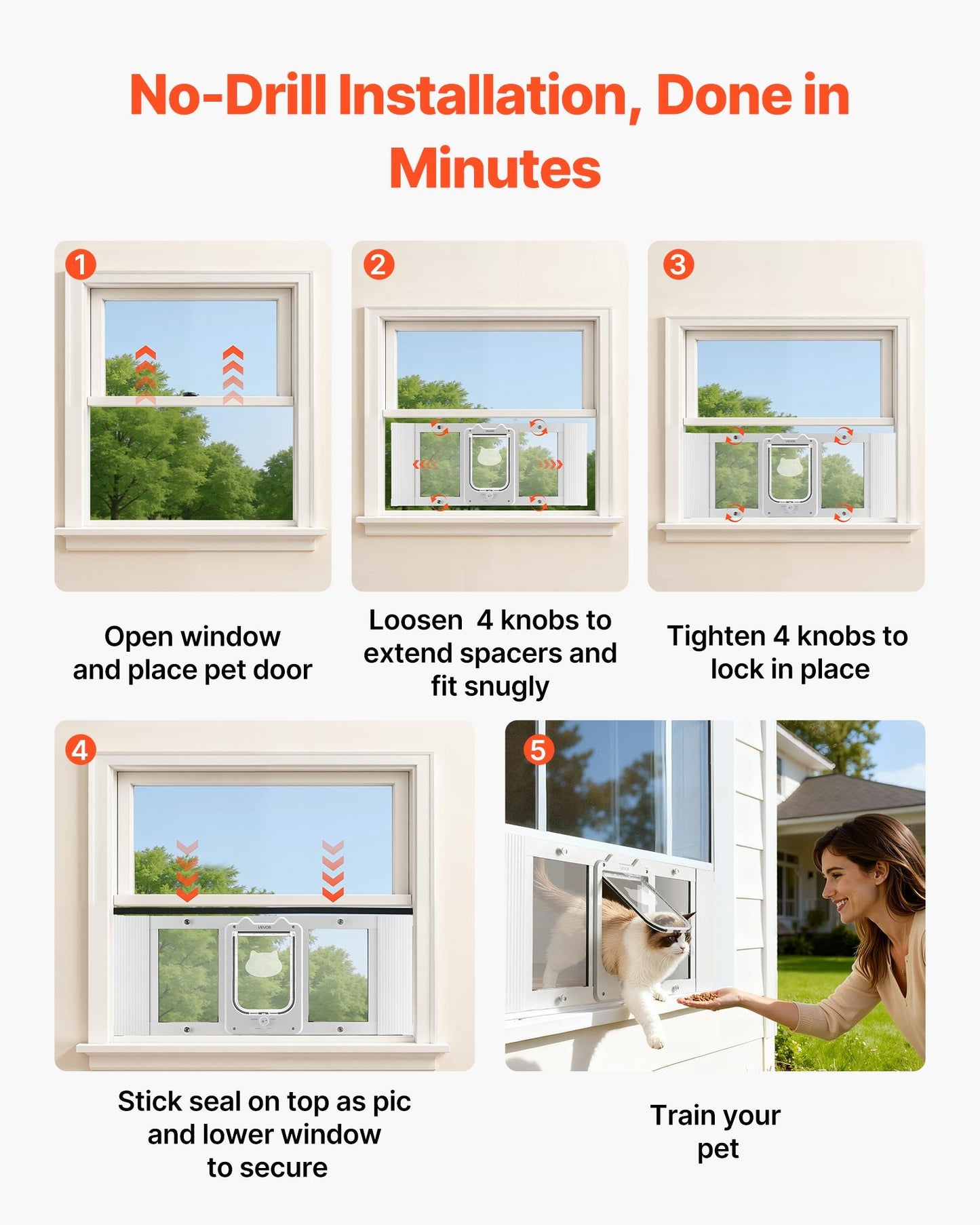 Adjustable Cat Window Door with Lock & Magnetic Closure - Weatherproof Aluminum Frame