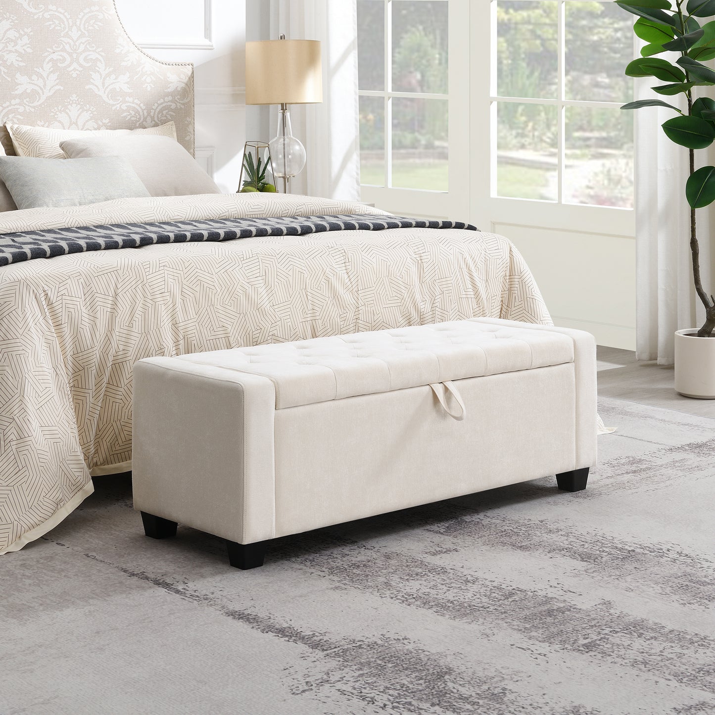 48 Ottoman With Storage, Storage Bench Safety Hinge, Upholstered