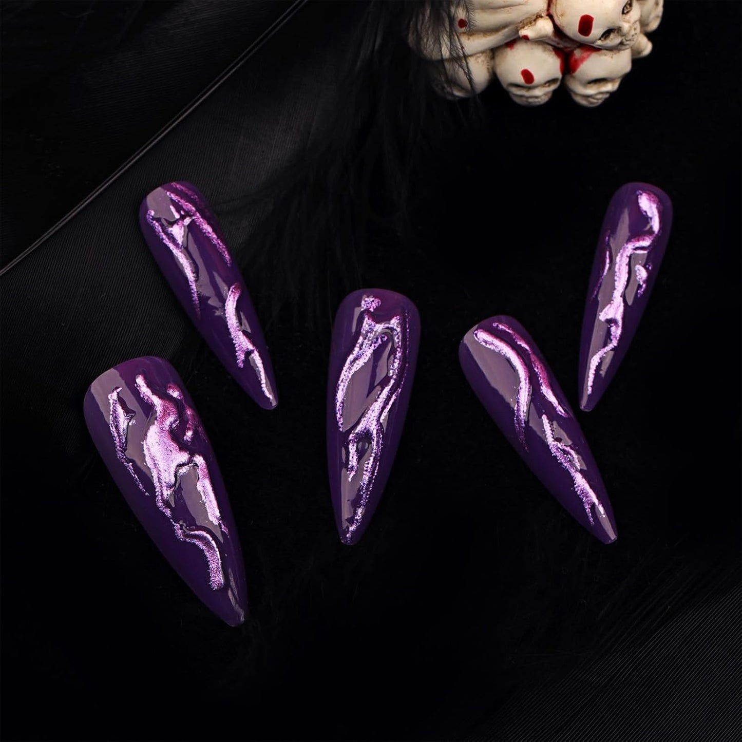 Long Stiletto Press-On Nails - Purple Glitter Devil's Claws 24-Piece Set