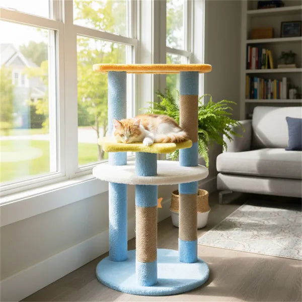 29-Inch Moon & Star Cat Tree with 4 Levels, Scratching Posts & Anti-Tip Blue