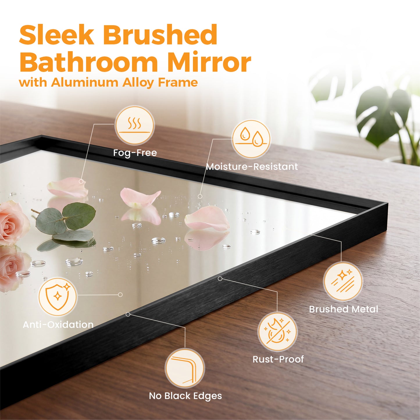 Bathroom Mirror, With Brushed Aluminum Frame, Rectangular Design,