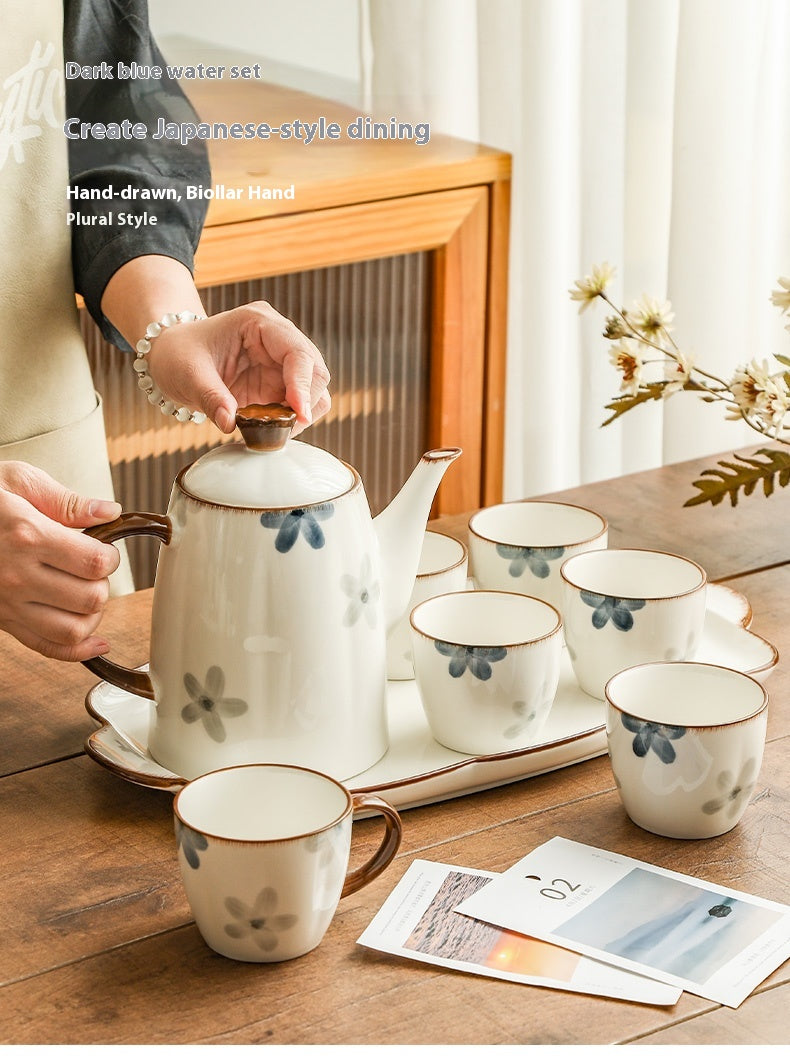 Ceramic Water Cup and Kettle Set - Hand-Painted Drinkware for Home & Kitchen