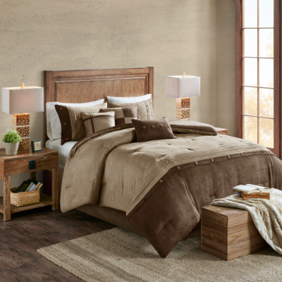 7 Piece Faux Suede Comforter Set - Cozy Lodge Style Bedding