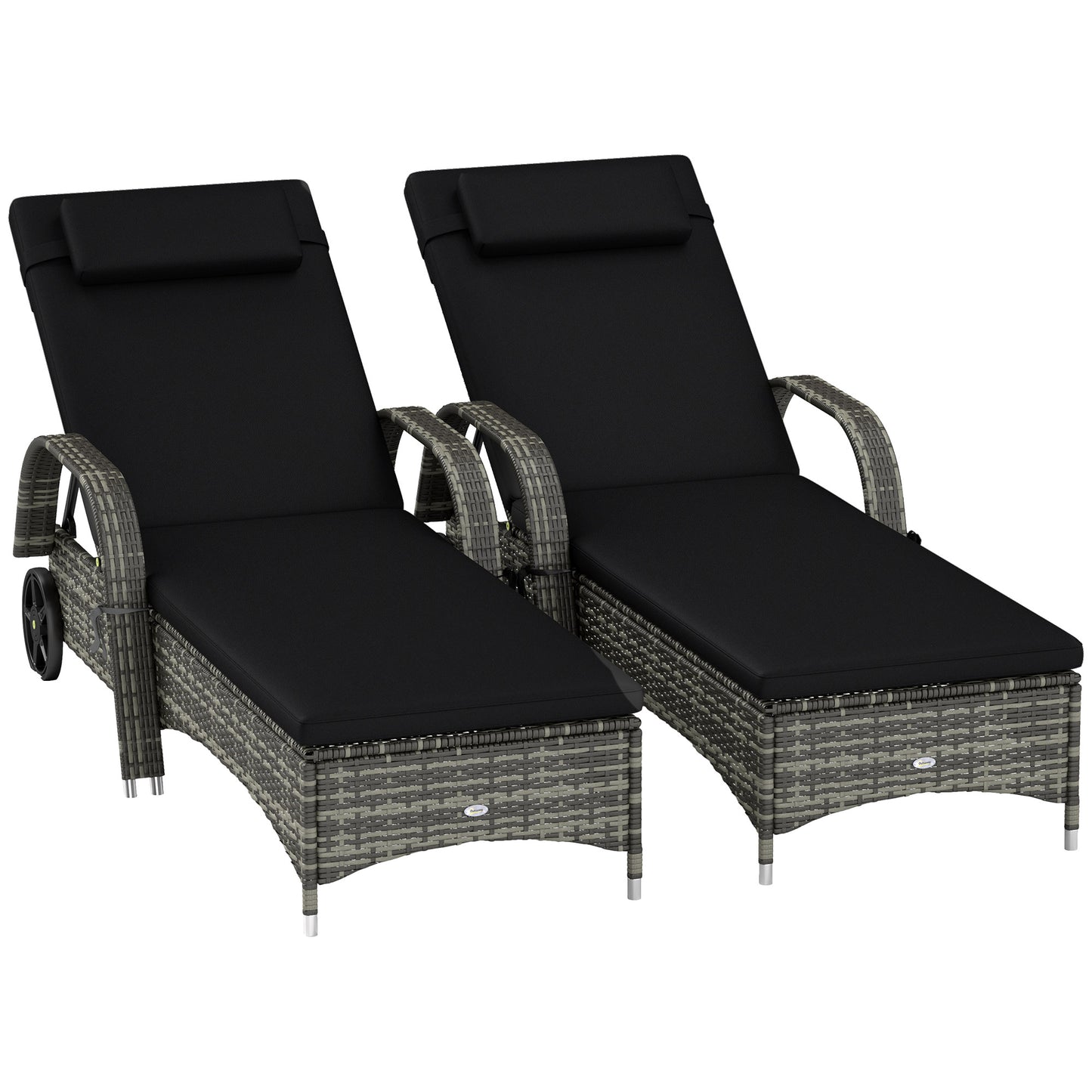 Reclining Chaise Lounge Chairs Set - Outdoor with Cushions & Wheels
