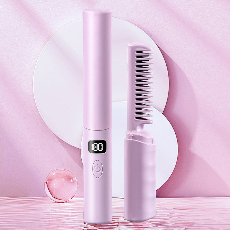 Portable LCD Straight Comb USB Rechargeable Hair Styling Tool - Wireless