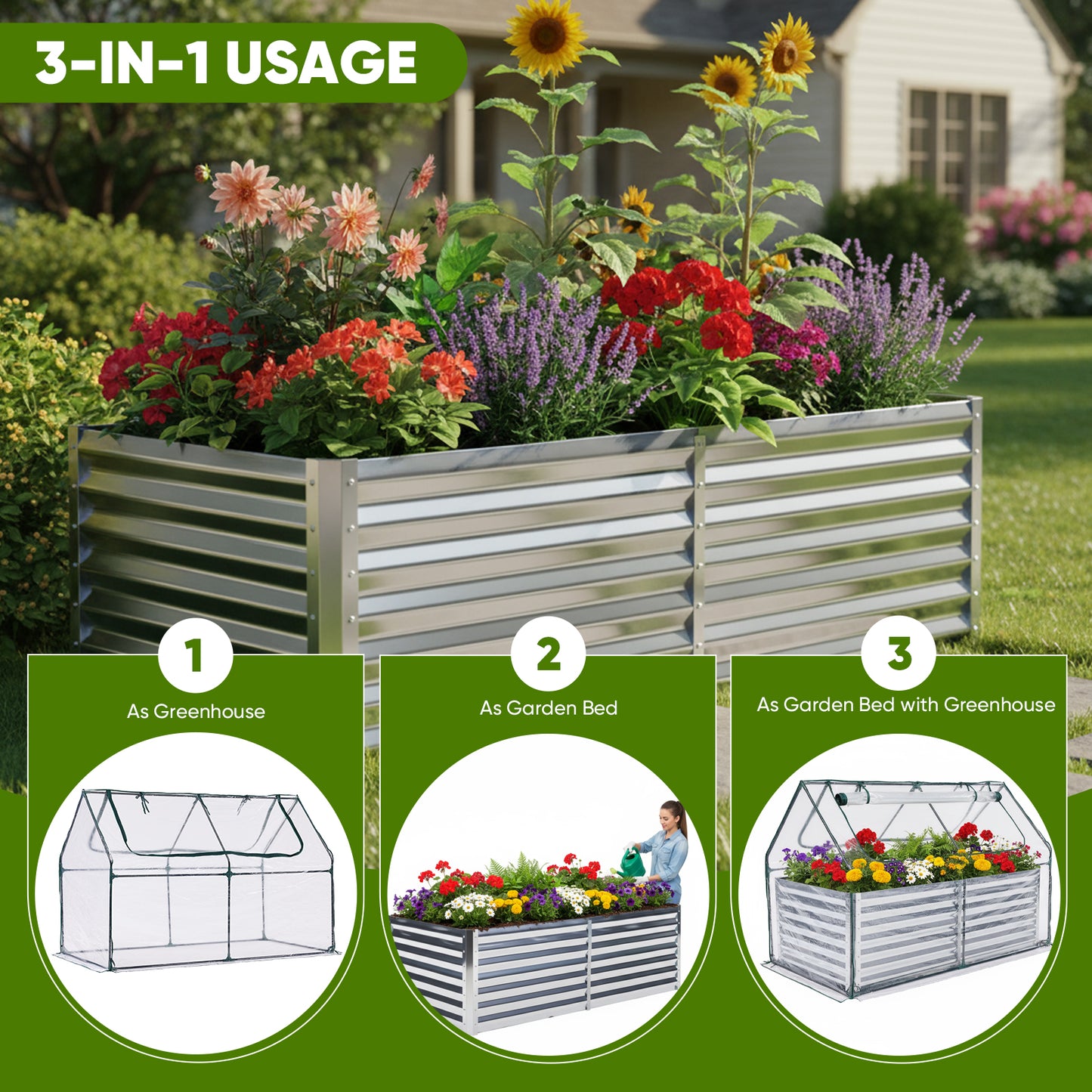 Greenhouse with Double Zipper Doors Waterproof UV Protection for Flowers, Vegetables & Herbs - Multiple Sizes