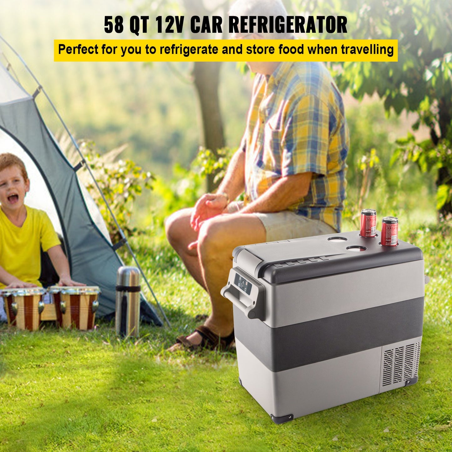 12V Portable Car Refrigerator 58 Quart Dual Zone Cooler Freezer for RV Camping