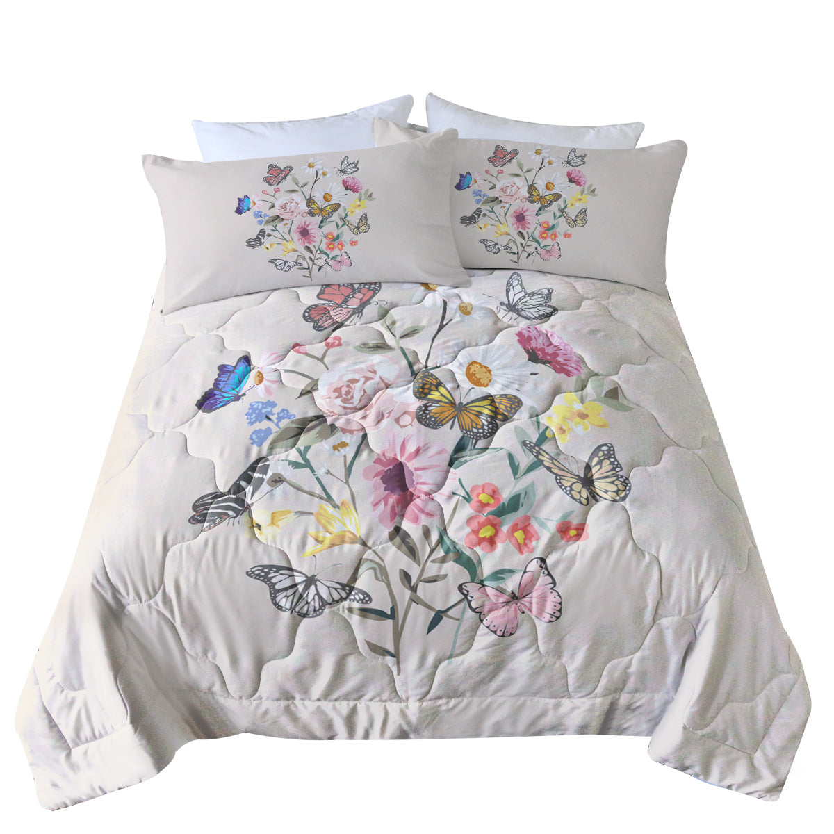 Butterfly Flower Comforter Set - Light Pink Twin Bedding