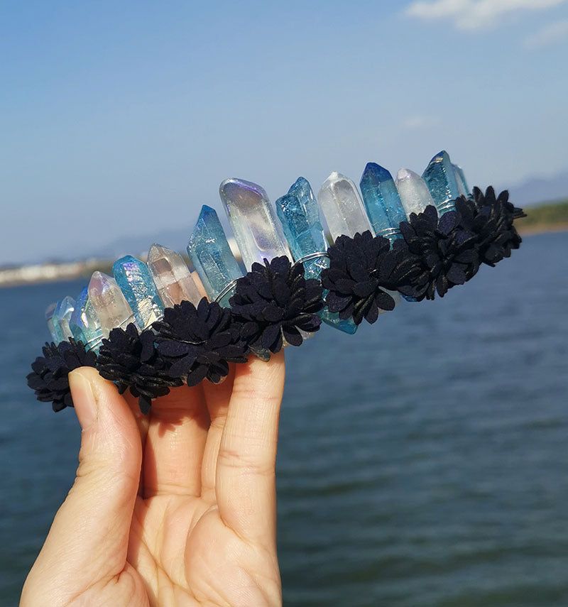 Natural Crystal Rainbow Headband with Flowers