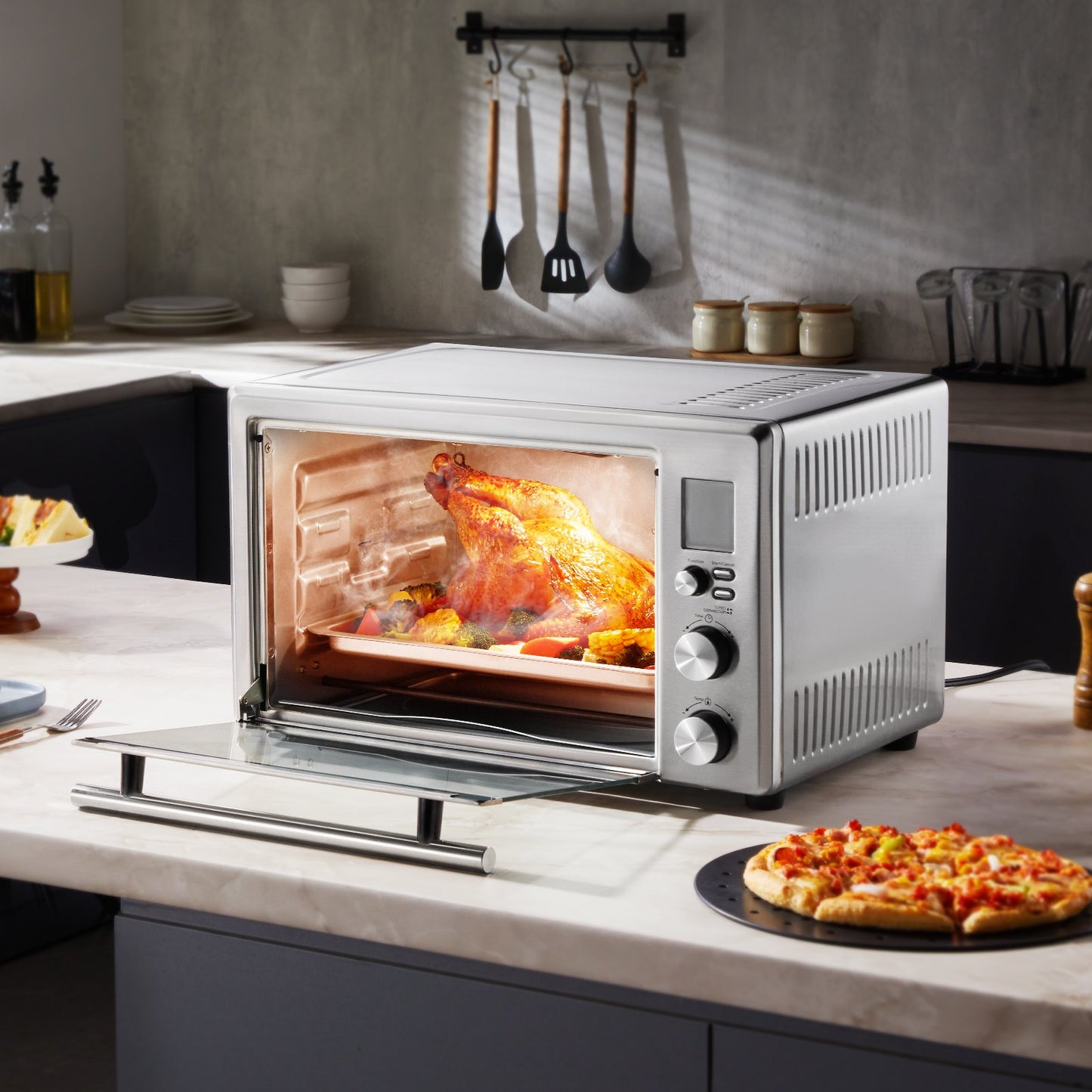 13-in-1 Air Fryer Toaster Oven 28L 1800W Convection Oven for Home Use - Silver