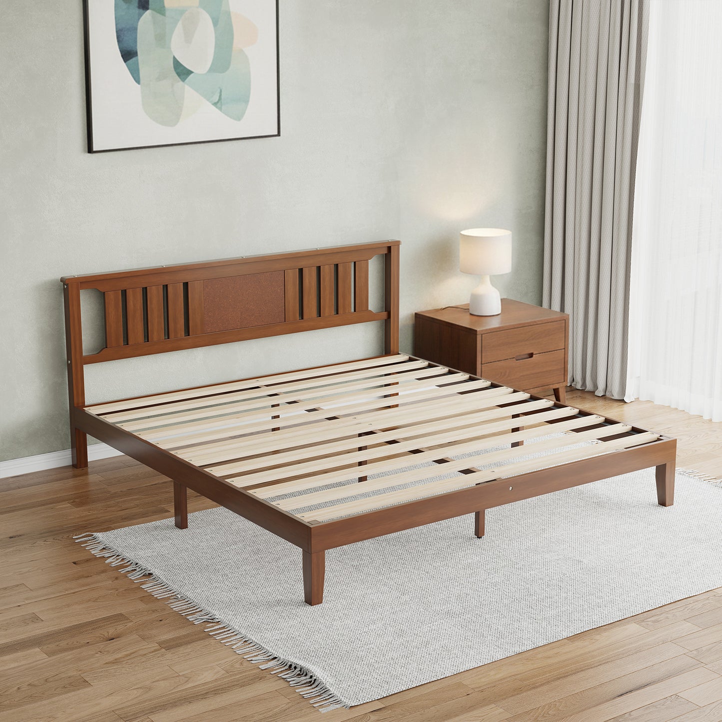 Sturdy Solid Wooden Bed Frame with Headboard - Multiple Sizes