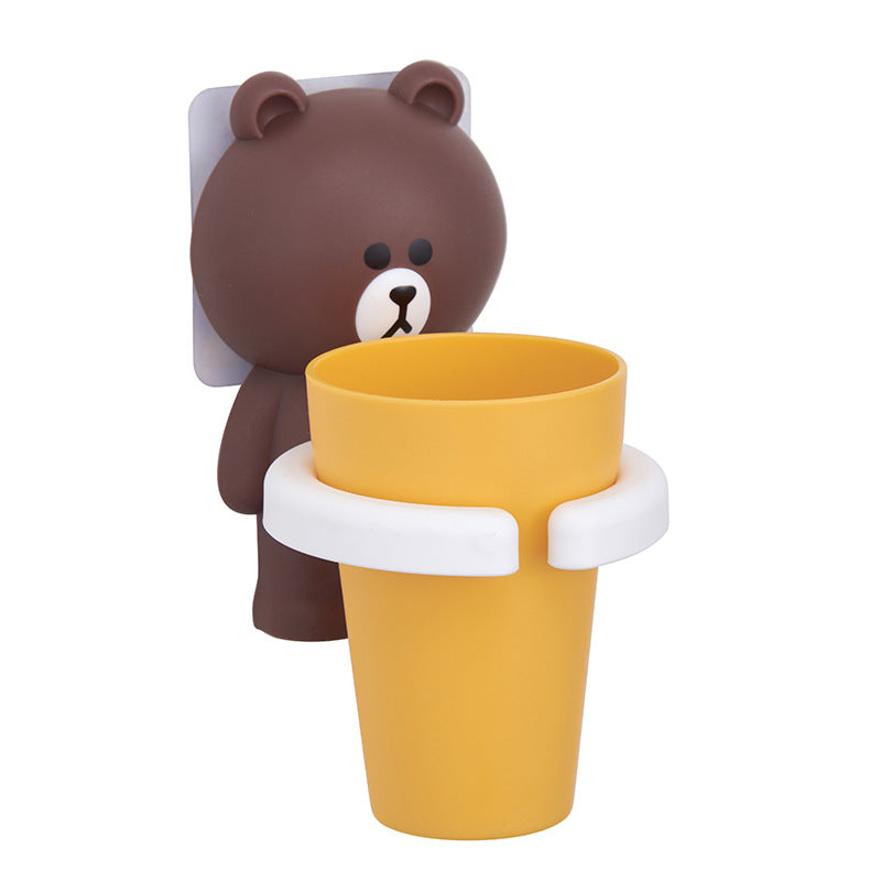Children's Toothbrush Cup Holder Rack with Suction Cup - Multiple Colors