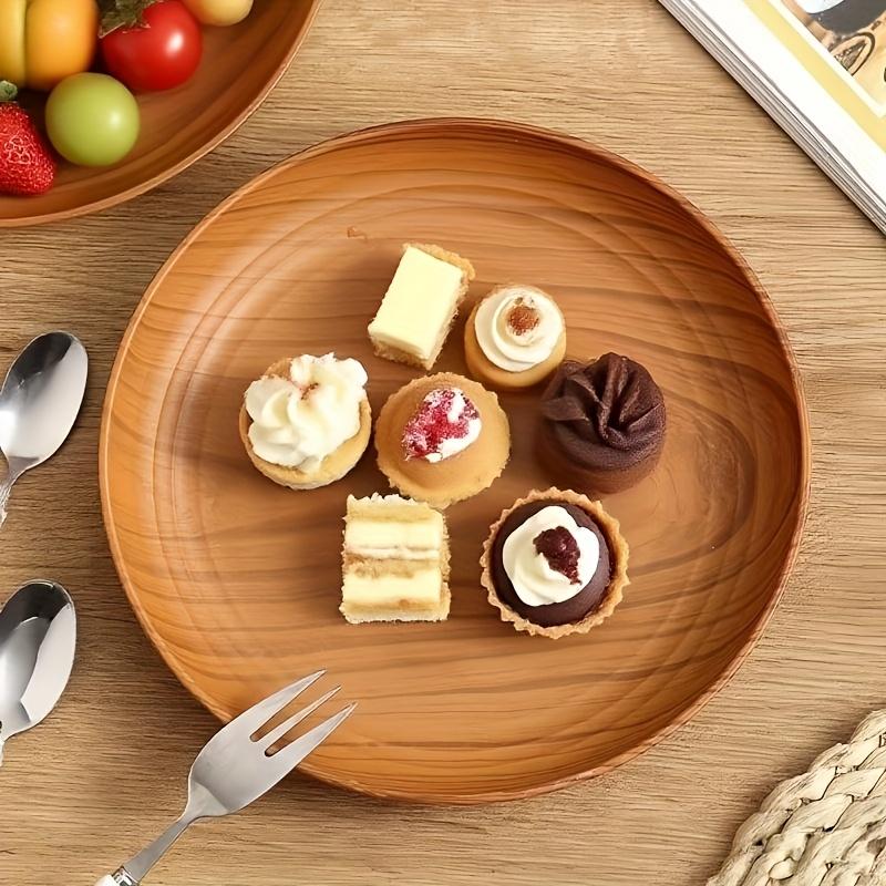 10 Creative Wood Grain Plastic Plates - Round Striped Design,