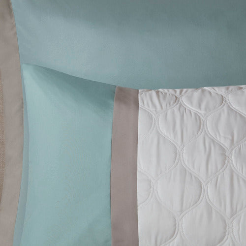 Queen 8 Piece Seafoam Comforter Set - Quilted & Damask Design