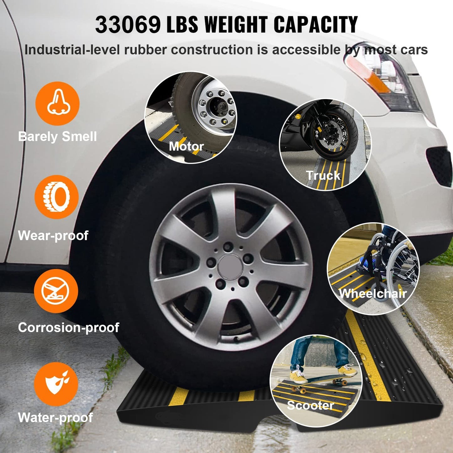 Heavy Duty Rubber Curb Ramp Set - 3 Pack Vehicle Loading & Sidewalk Bridge