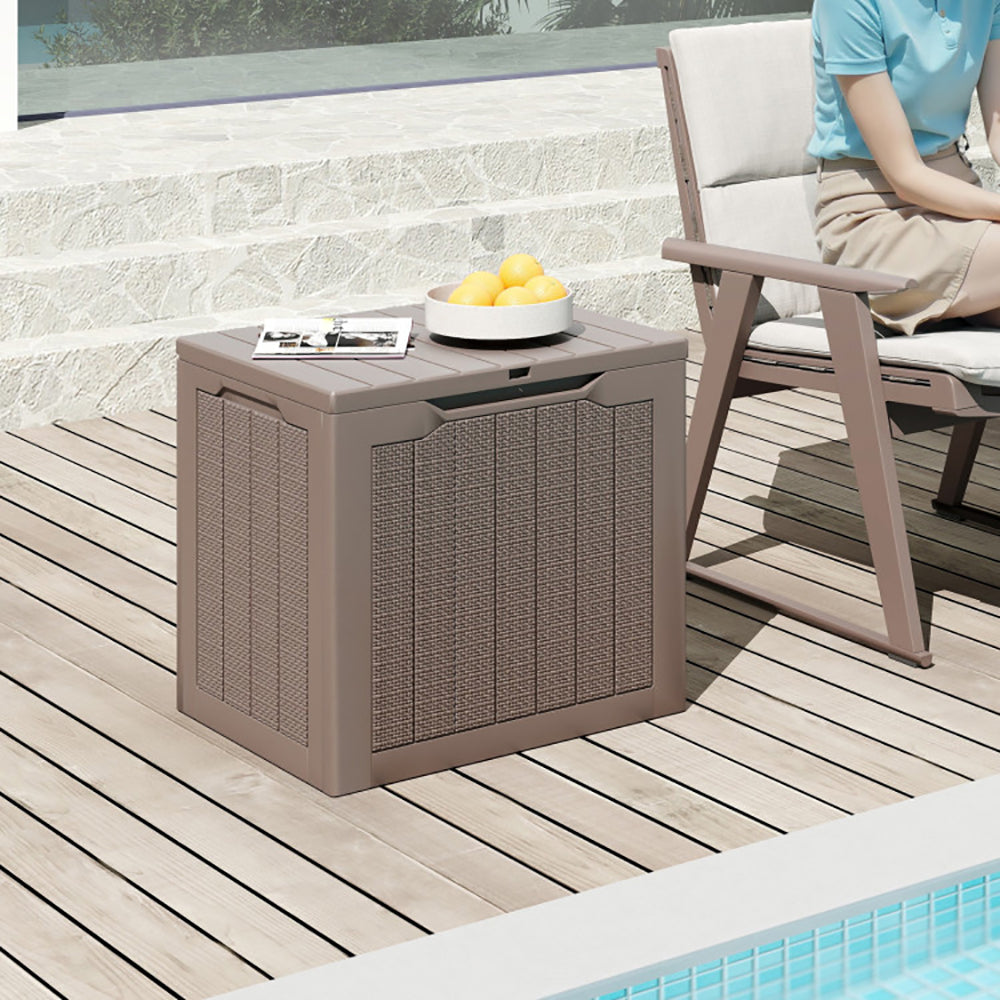 Outdoor Storage Box 25 Gallon Lockable Deck Bin with Wicker Texture