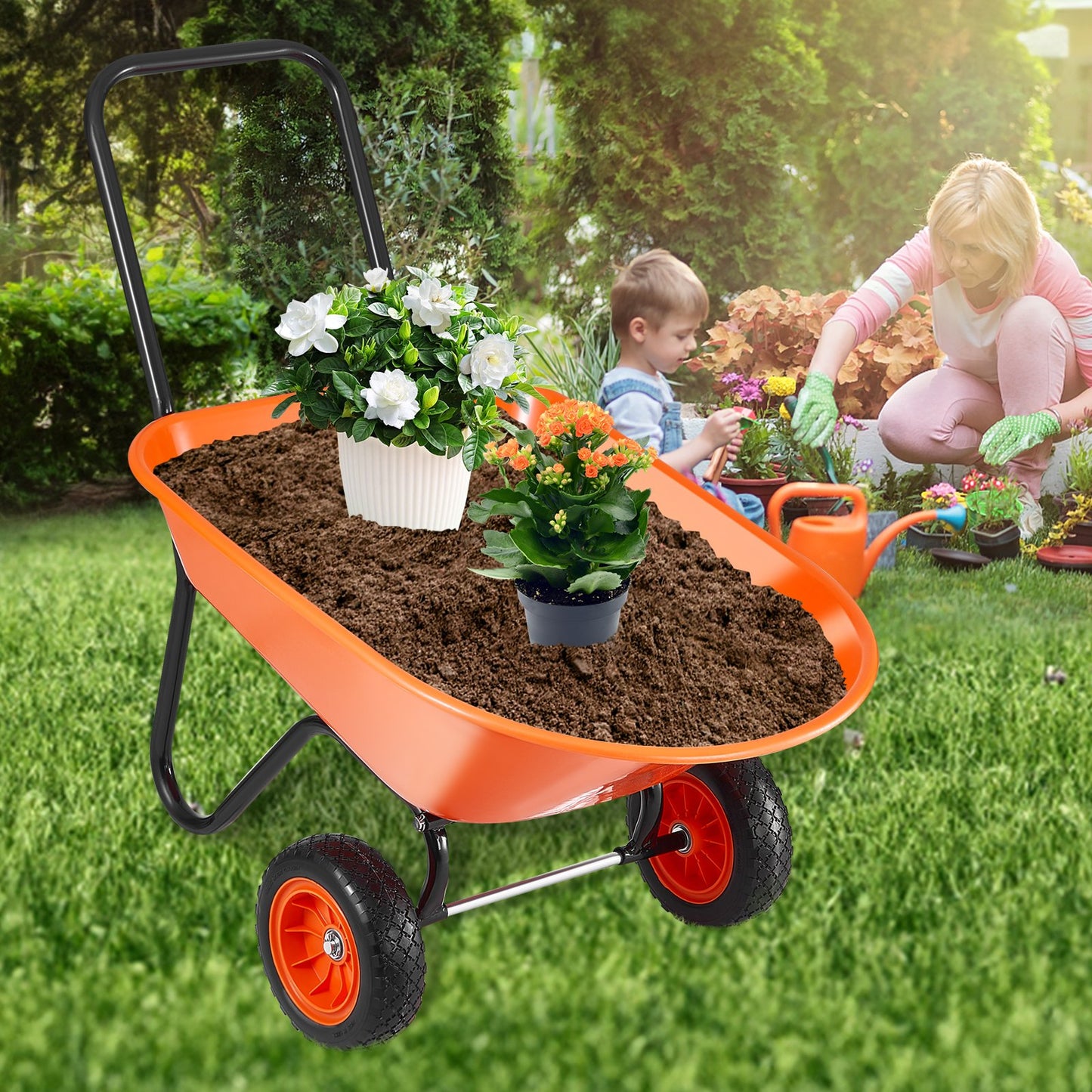 Heavy-Duty 5 Cu. Ft. Garden Wheelbarrow Cart with 2 Wide Track Wheels