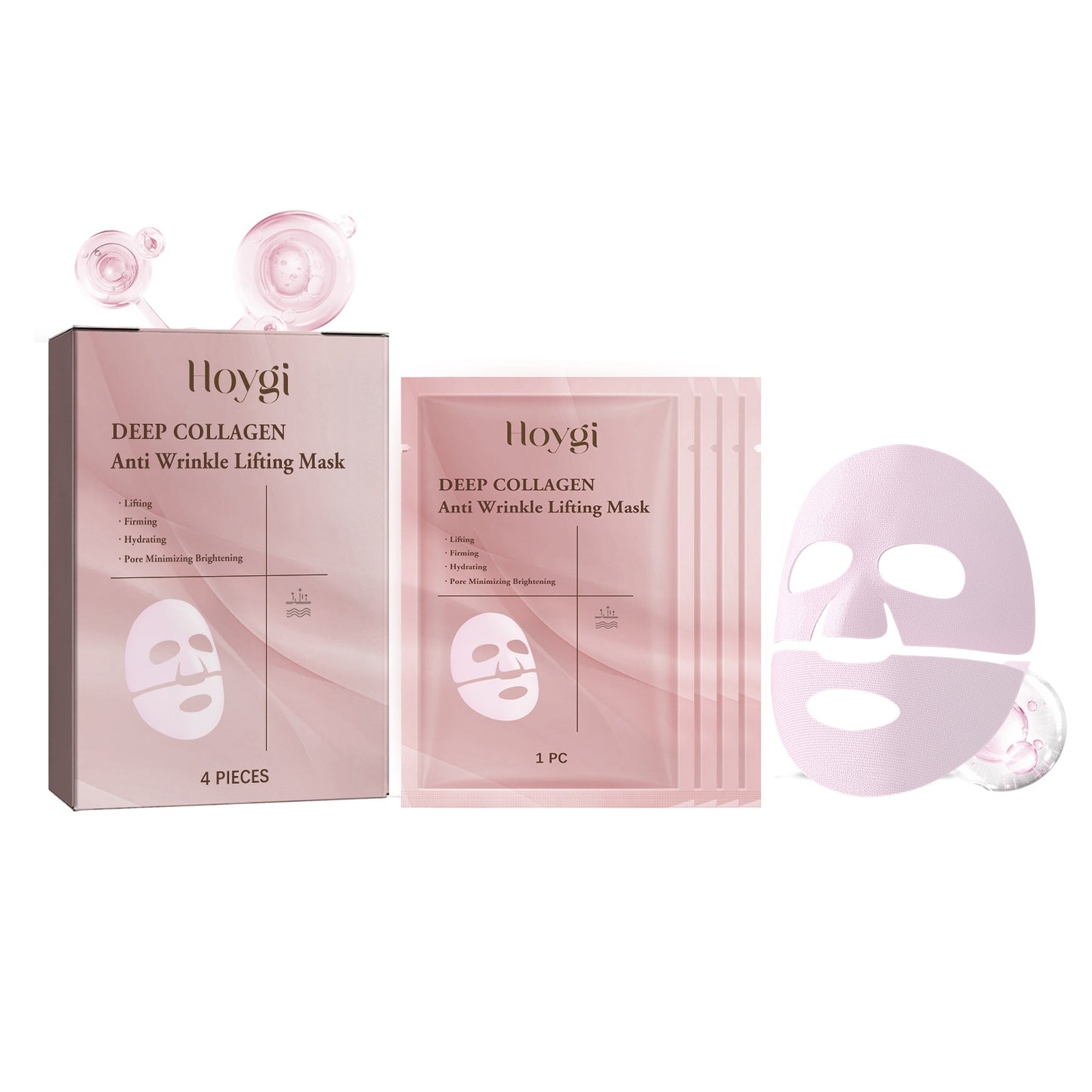 Deep Collagen Anti-Wrinkle Lifting Facial Mask - Hydrating & Firming Skin Care, 1 or 4 Pieces
