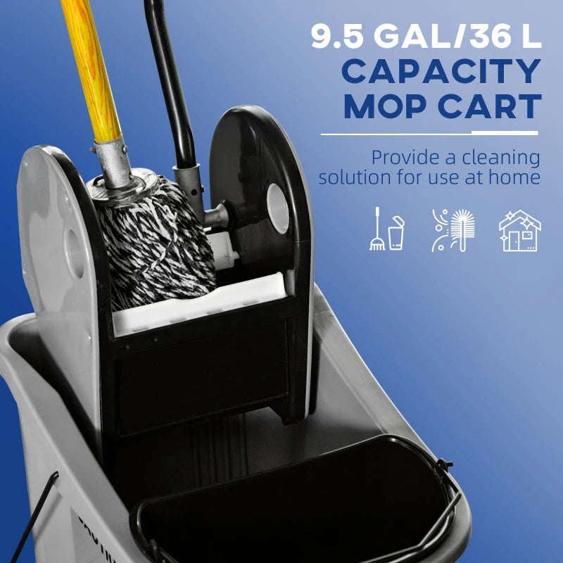 9.5 Gallon 38 Quart Mop Bucket With Wringer Cleaning Cart, 4 Moving