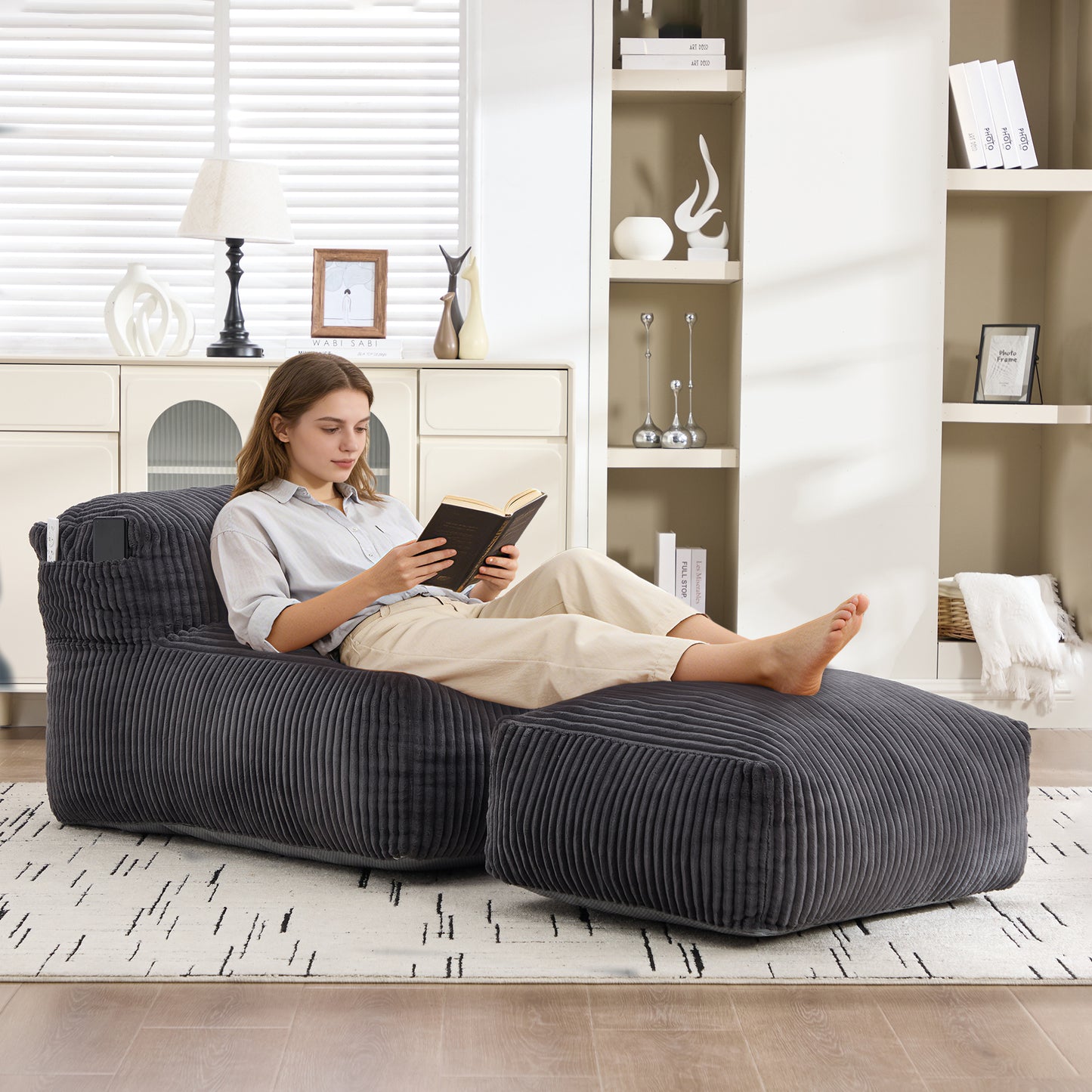 Large Memory Foam Bean Bag Chair for Adults - Dark Gray