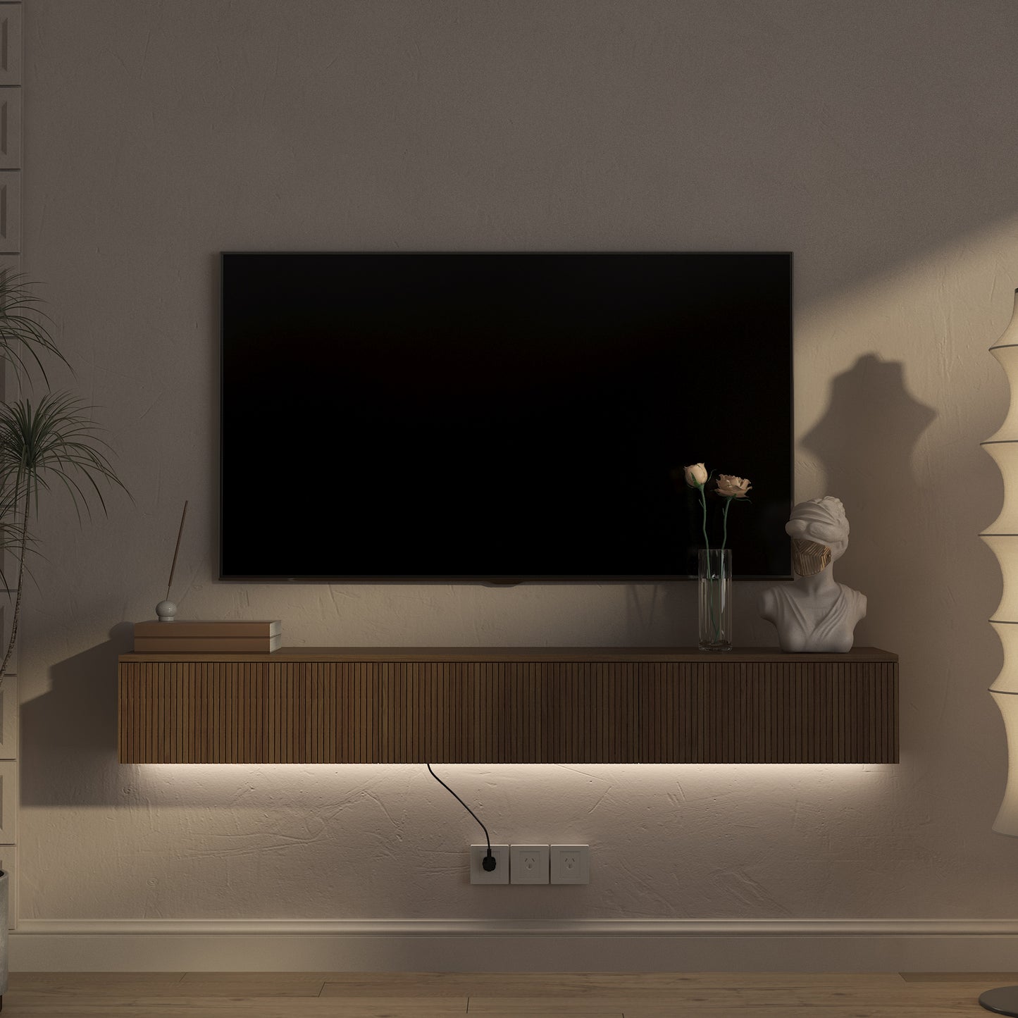 Wall Mounted Floating TV Stand with 16 Color LEDs - 65 Inch