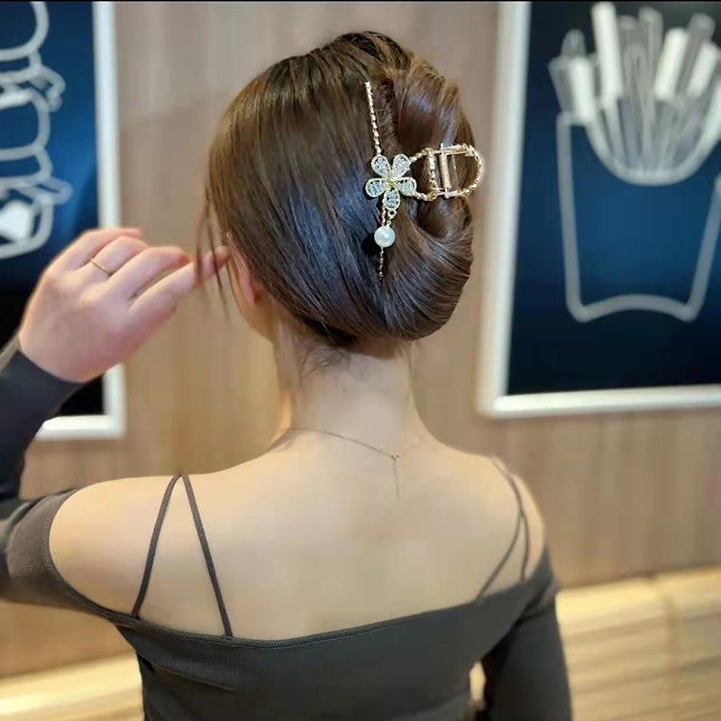 Clover Crystal Flower Hairpin - Gold