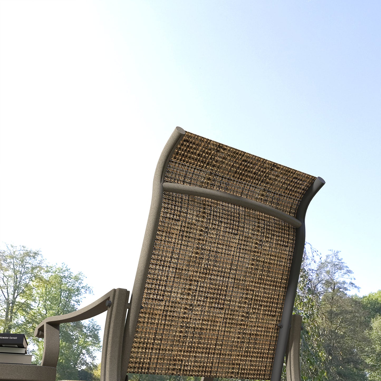 3-Piece Outdoor Glider Set with Steel Frame & Glass Table - Brown