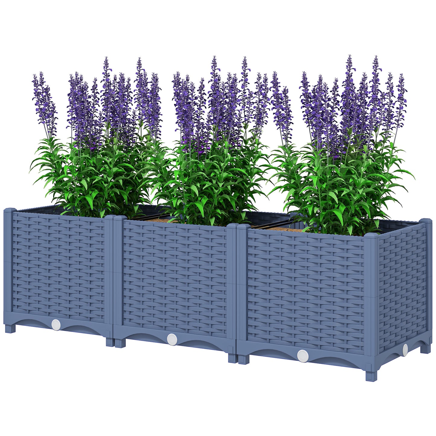 Plastic Raised Garden Bed 4x1x1 ft Outdoor Flower Box with Drainage - Blue