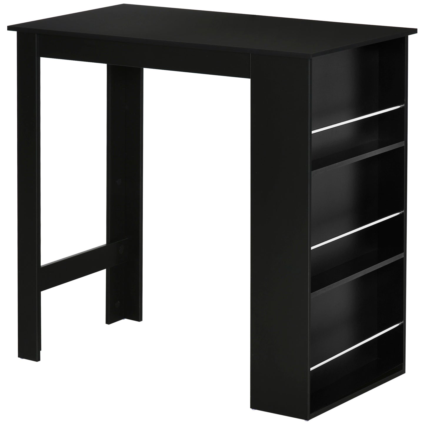 Counter Height Bar Table with 3 Storage Shelves - Black