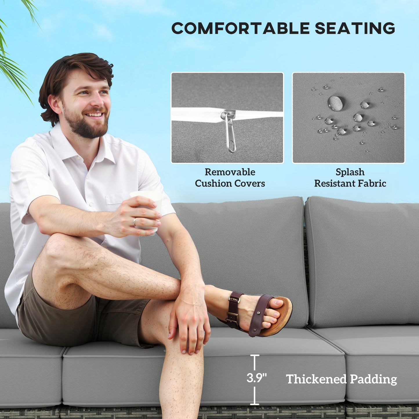 Gray Wicker Outdoor Couch with Storage - 3 Seater Sofa