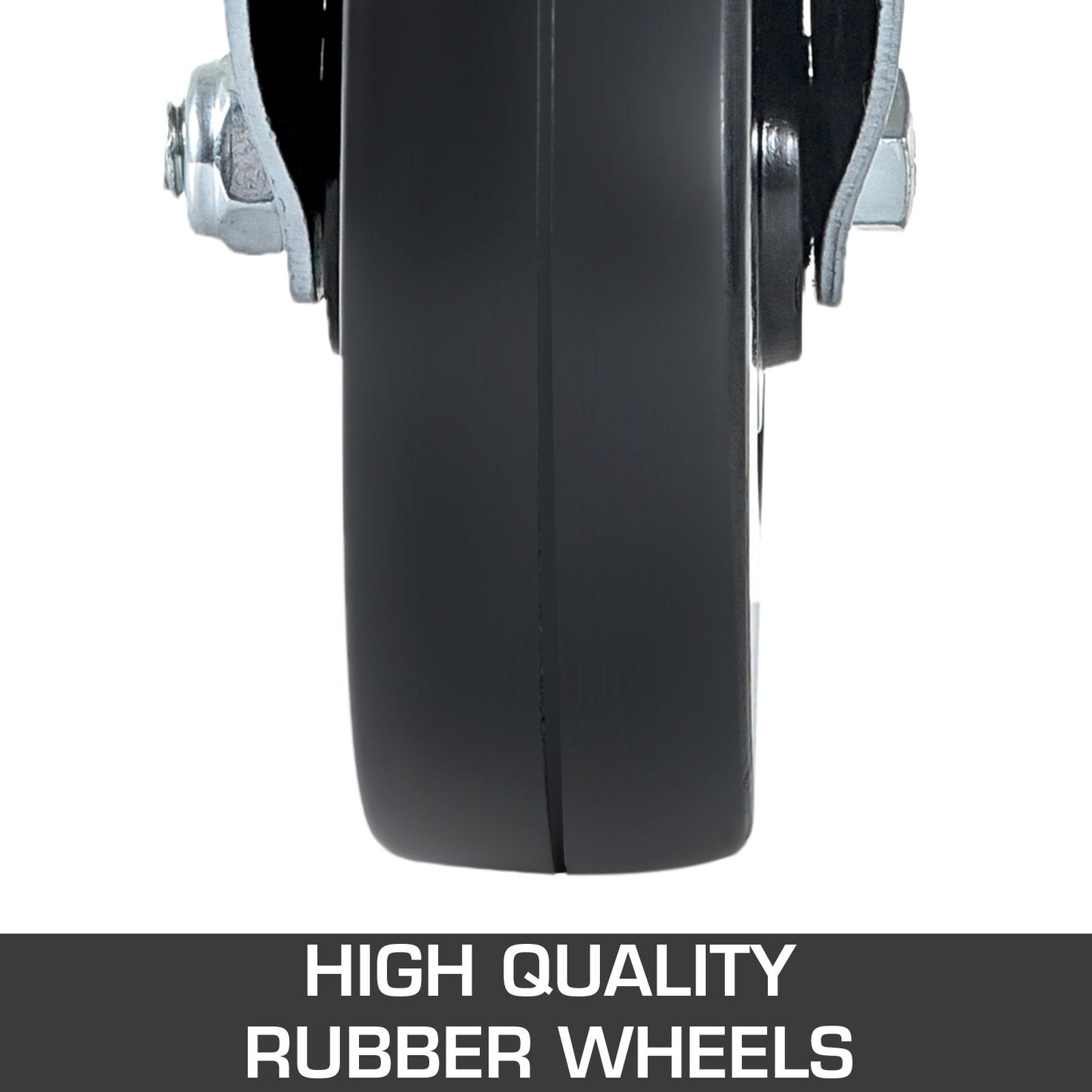 Heavy Duty Swivel Caster Wheels Set with Locking - 4 Pack, 5 Inch Rubber Casters, 1.25 Inch Square Stem, 440LBS Capacity