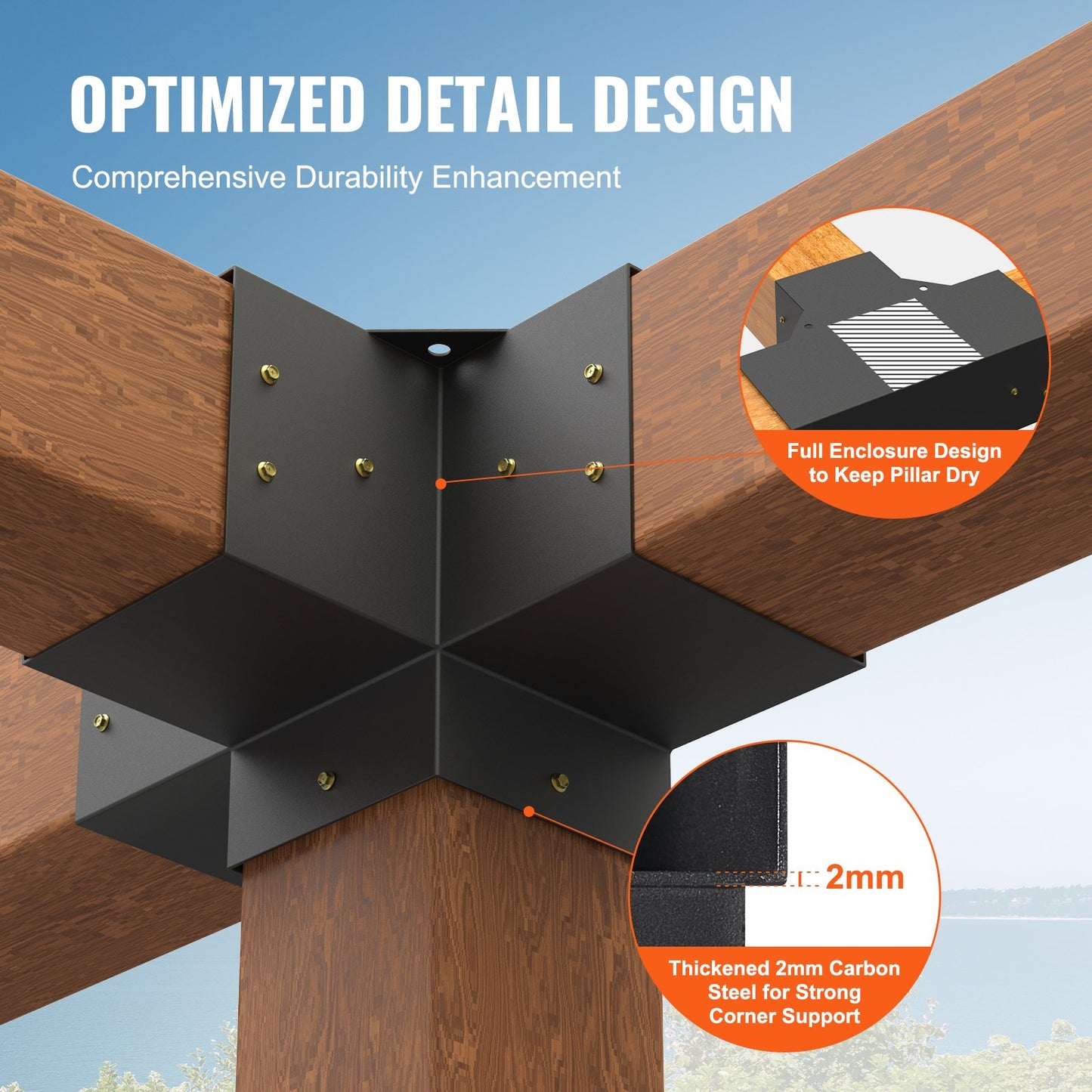 6"x6" Pergola Bracket Kit - Heavy Duty Corner Brackets, 2pcs