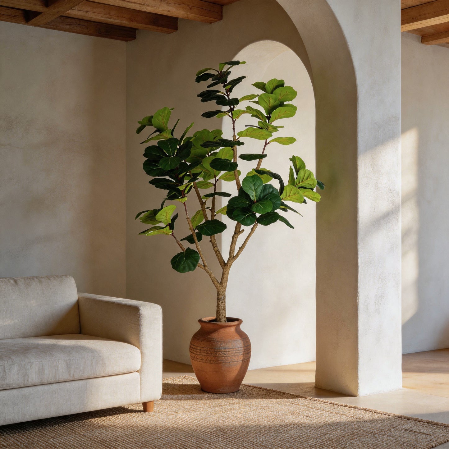 7FT Artificial Fiddle Leaf Fig Tree in Black Pot - Realistic Faux Plant