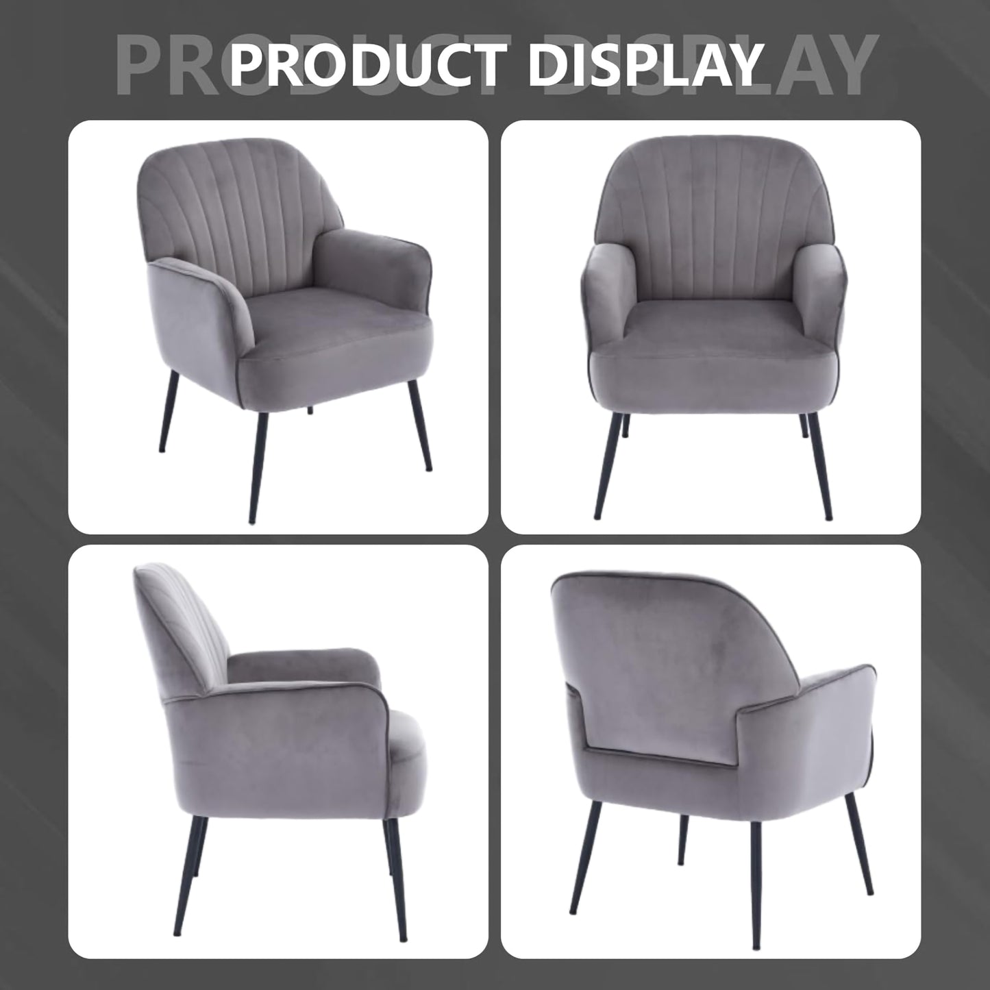 Modern Velvet Accent Chair with Metal Legs - Grey