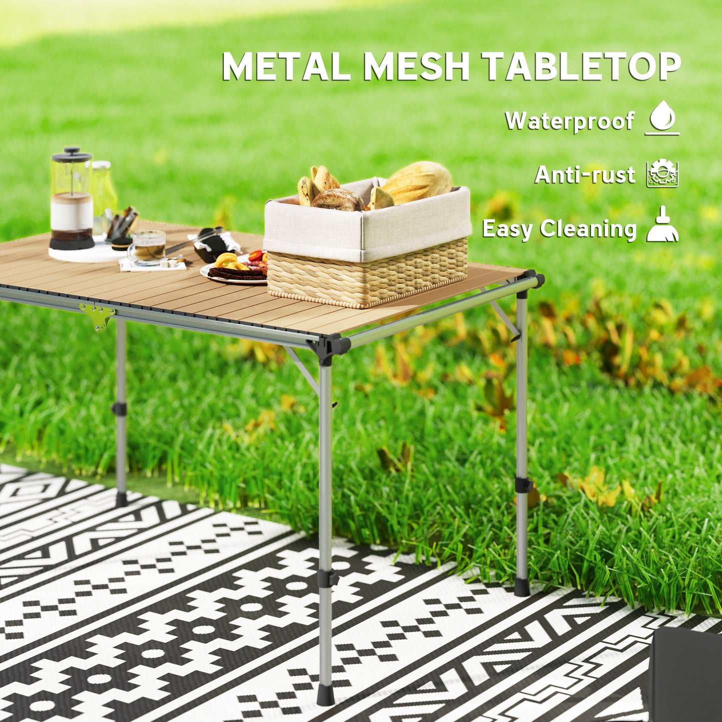Adjustable Folding Camping Table - Portable Aluminum Picnic Table
