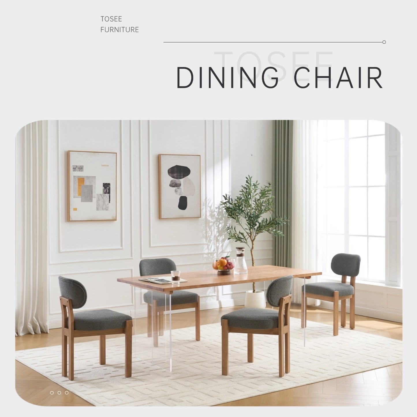 Set of 2 Modern Fabric Upholstered Dining Chairs - Grey