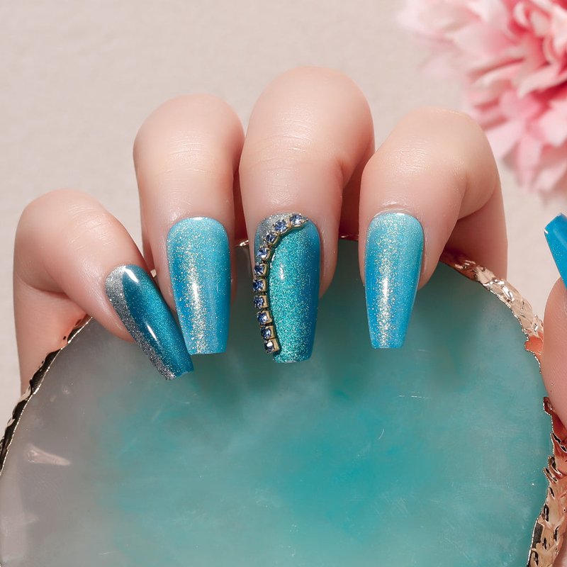 Blue Ocean Nail Patches with Jelly Glue - 24 Pieces