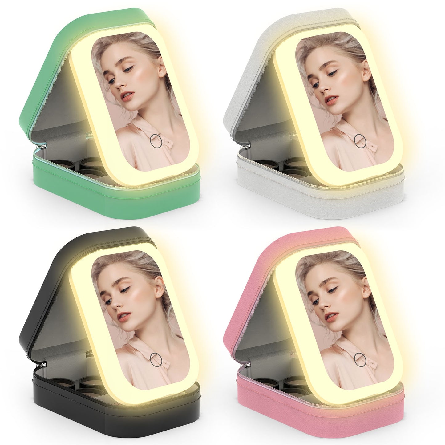 Portable Travel Makeup Bag with Rechargeable LED Mirror and 4 Compartments