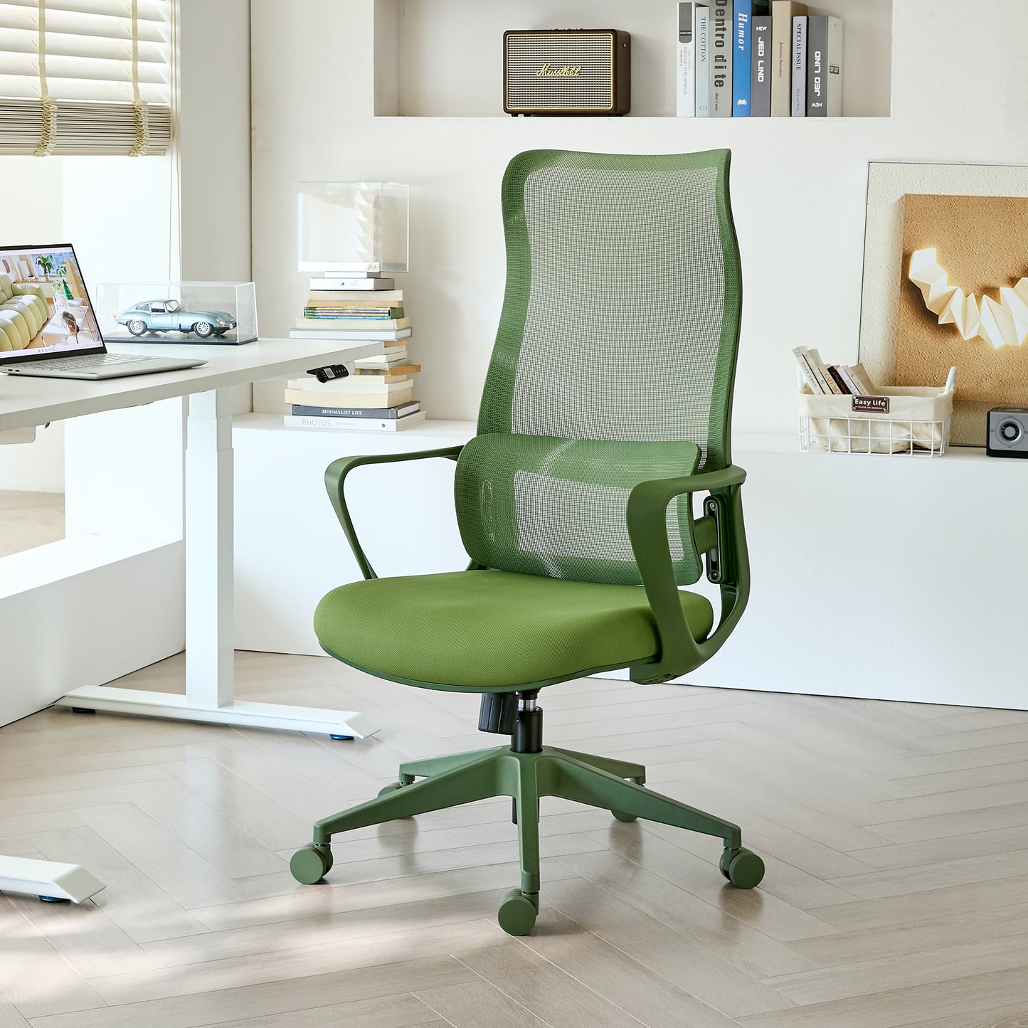 Ergonomic Green Office Chair with Adjustable Lumbar Support