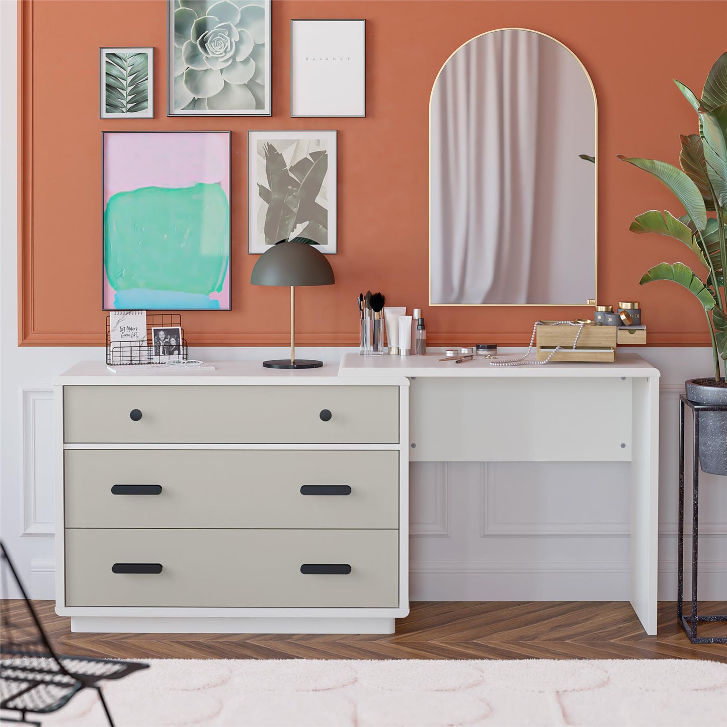 Valencia 3-Drawer Dresser and Desk Combo - Taupe