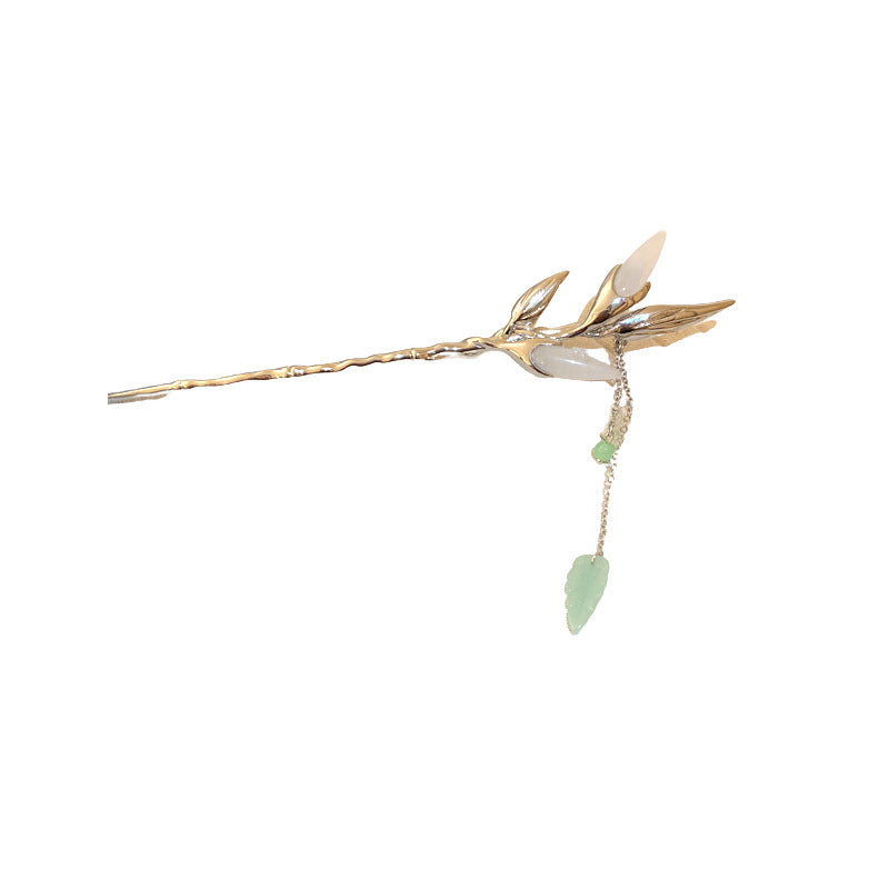 Alloy Leaf Hairpin with Tassel - Gold