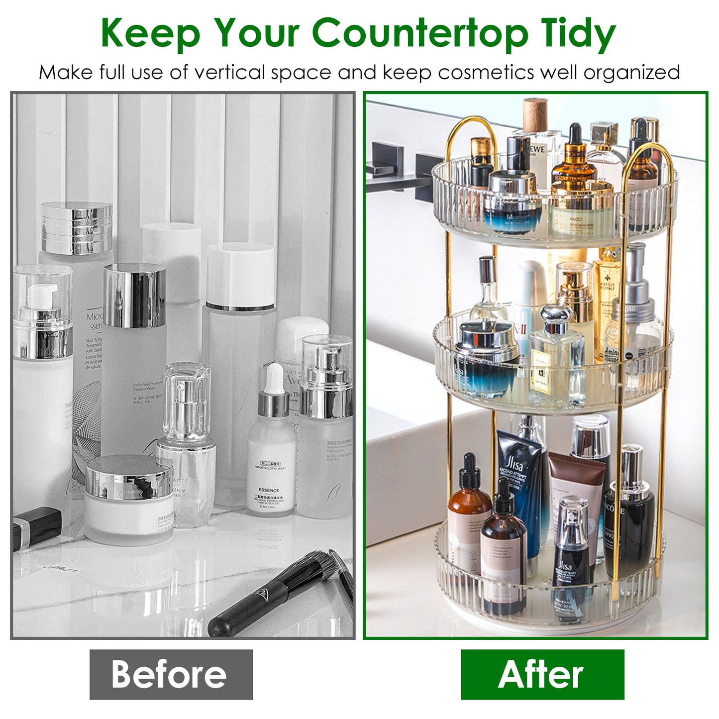 1 Set 3 Tier Rotating Makeup Organizer 360 Degree Spinning Perfume