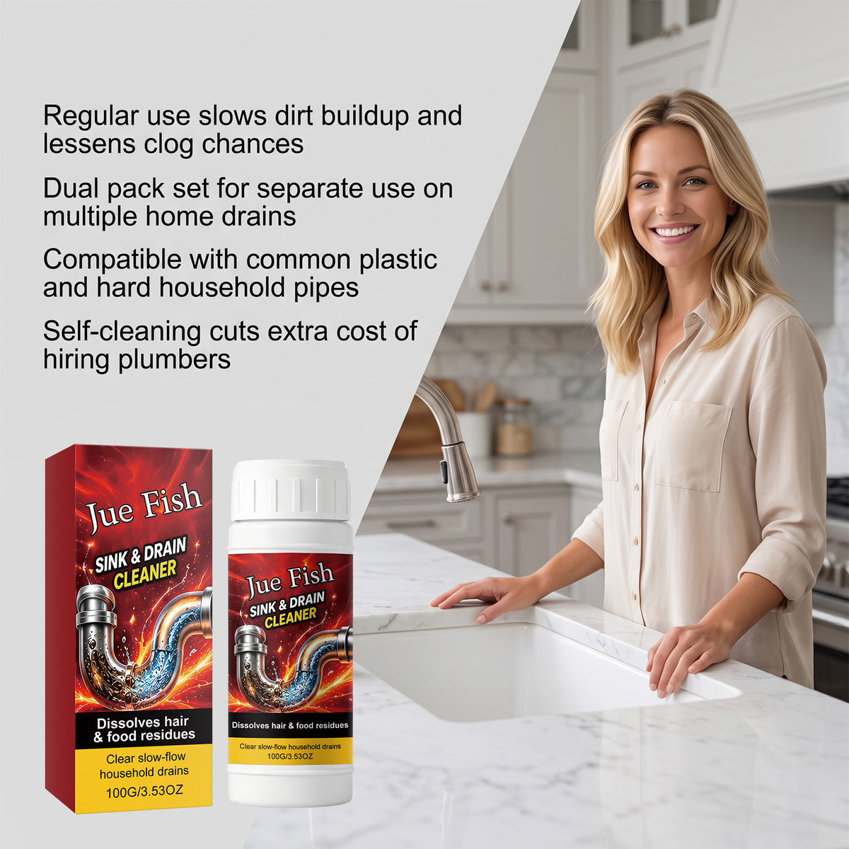 Drain Cleaning Powder - Anti-Clogging, Deodorizing & Unclogging Agent 100g
