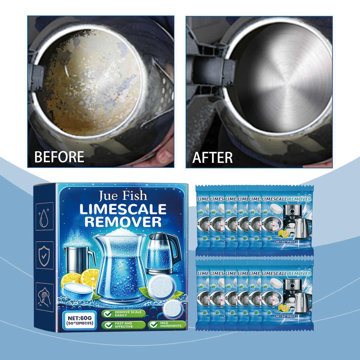 Effervescent Tablet Scale Cleaner - 60g Kitchen Descaling Tablets