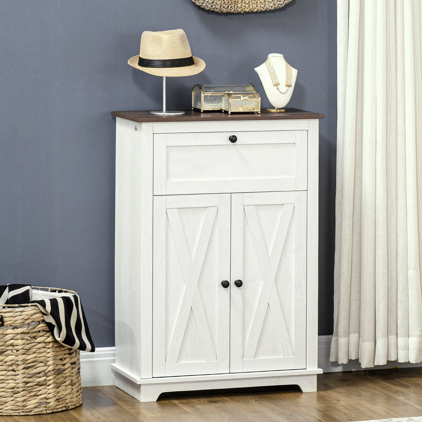 Farmhouse Sideboard Storage Cabinet with Doors & Drawer - White