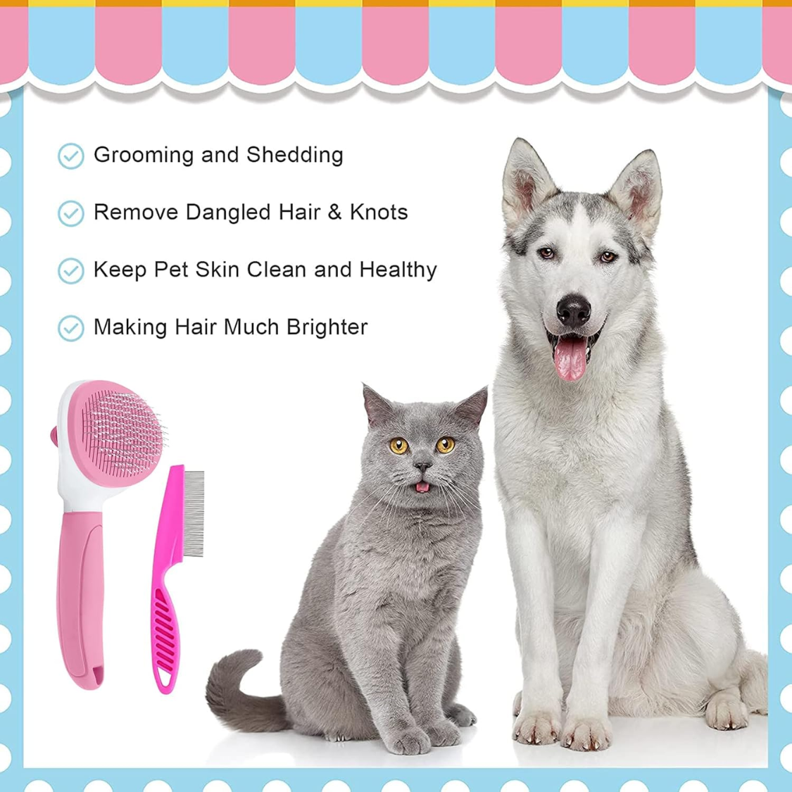 Pet Hair Remover & Grooming Brush for Cats & Dogs - Self-Cleaning Shedding Tool