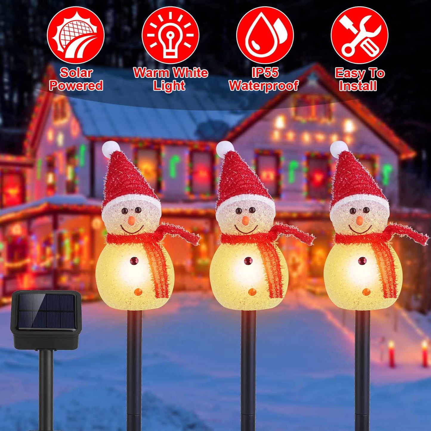 Solar Snowman Stake Light - Warm White LED Outdoor Christmas Decor
