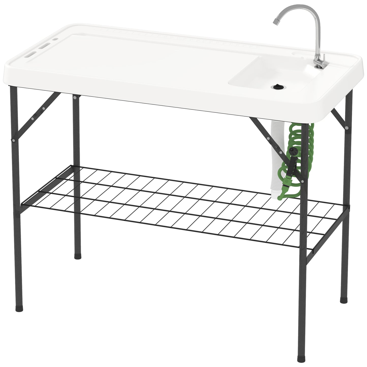 Portable Fish Cleaning Table with Sink & Faucet - White