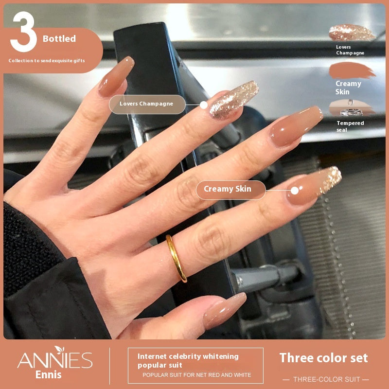 Three-Color Gel Nail Polish Set for Manicure - Nude, Purple, Orange