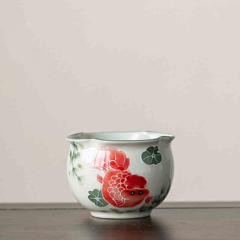 Hand Painted Ceramic Tea Set with Wooden and Grass Accents - Chinese Style Household Collection